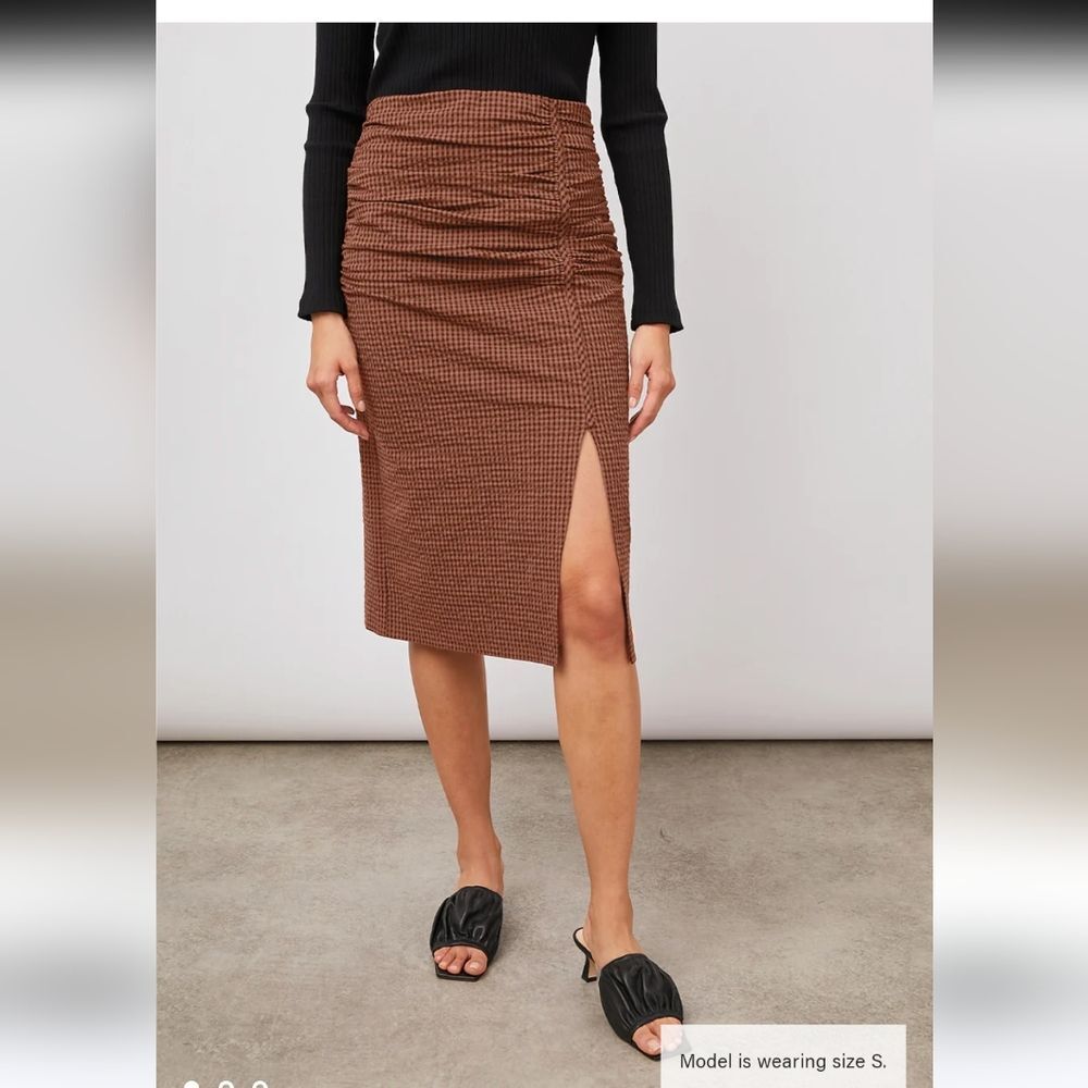NWT Rails Luci Russet Gingham seersucker cotton plaid asshmetrcal midi skirt M